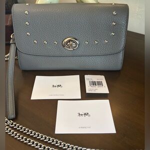 NWT Coach Gray Chain Crossbody Bag with Silver Rivet Accents